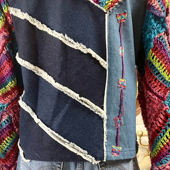 Vintage Sandy Starkman Crochet Sequin Patchwork Denim Jean Jacket - Picture 12 of 16